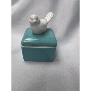 White Bird Sitting On Top Of Trinket Box Porcelain Ceramic